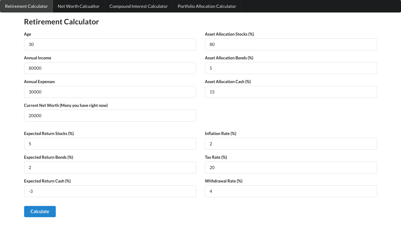 Screenshot of FIRE Calculator